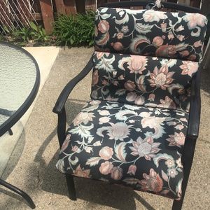 Off black with floral print outdoor chair cushion